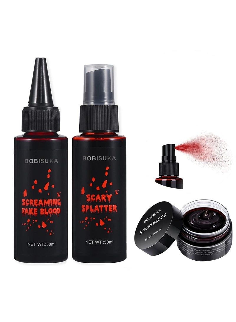 BOBISUKA 3PCS Halloween Makeup Kit - Coagulated 1.41oz + Spray 1.76oz + Dripping 1.76oz, Realistic Washable SFX Makeup for Zombie Monster Mouth Clothes Dress Up - Image 1